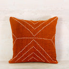 Terracotta Cotton Cushion with White Geometric Stitch – 50x50 cm