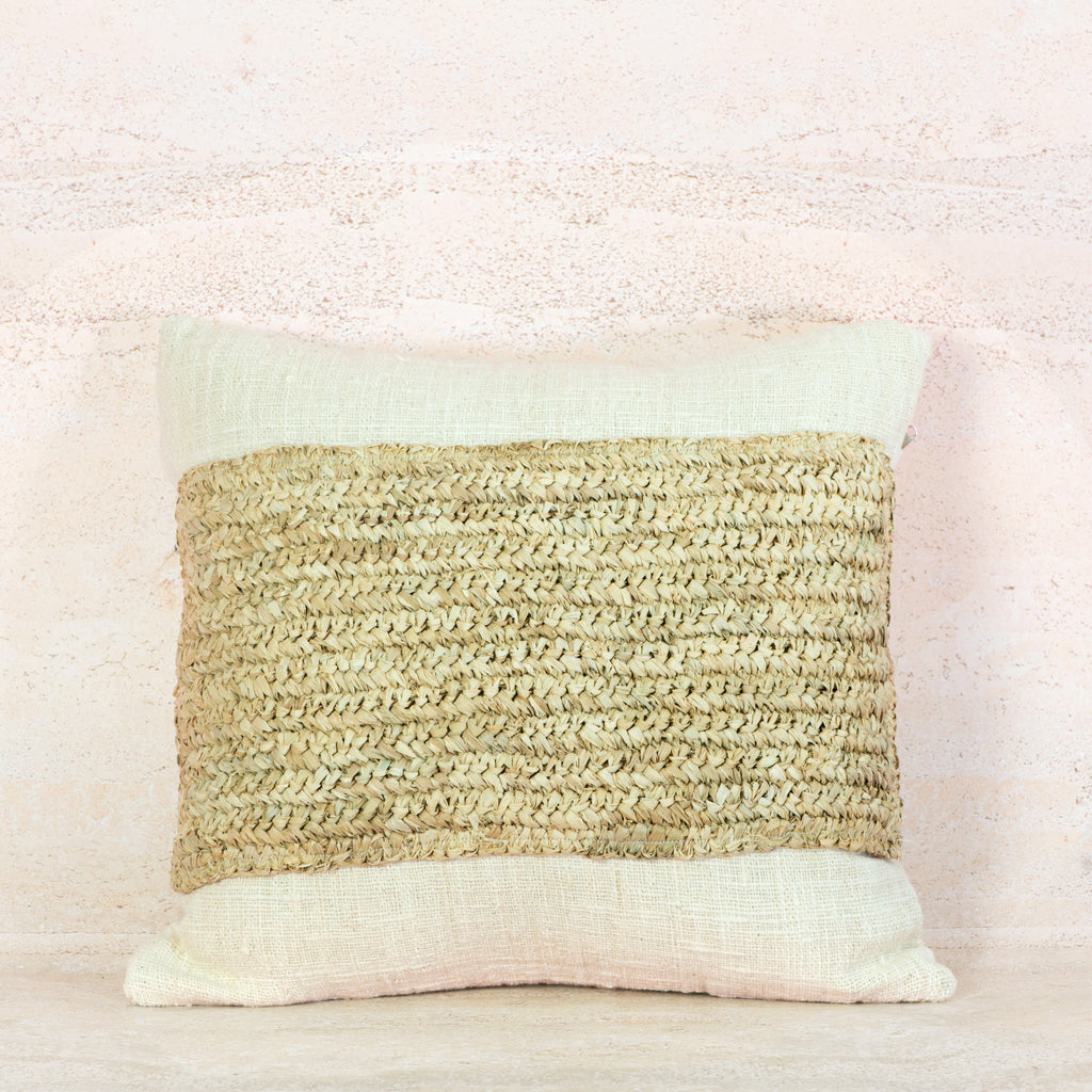 Natural Cotton & Rafia Panel Cushion – 50x50 cm