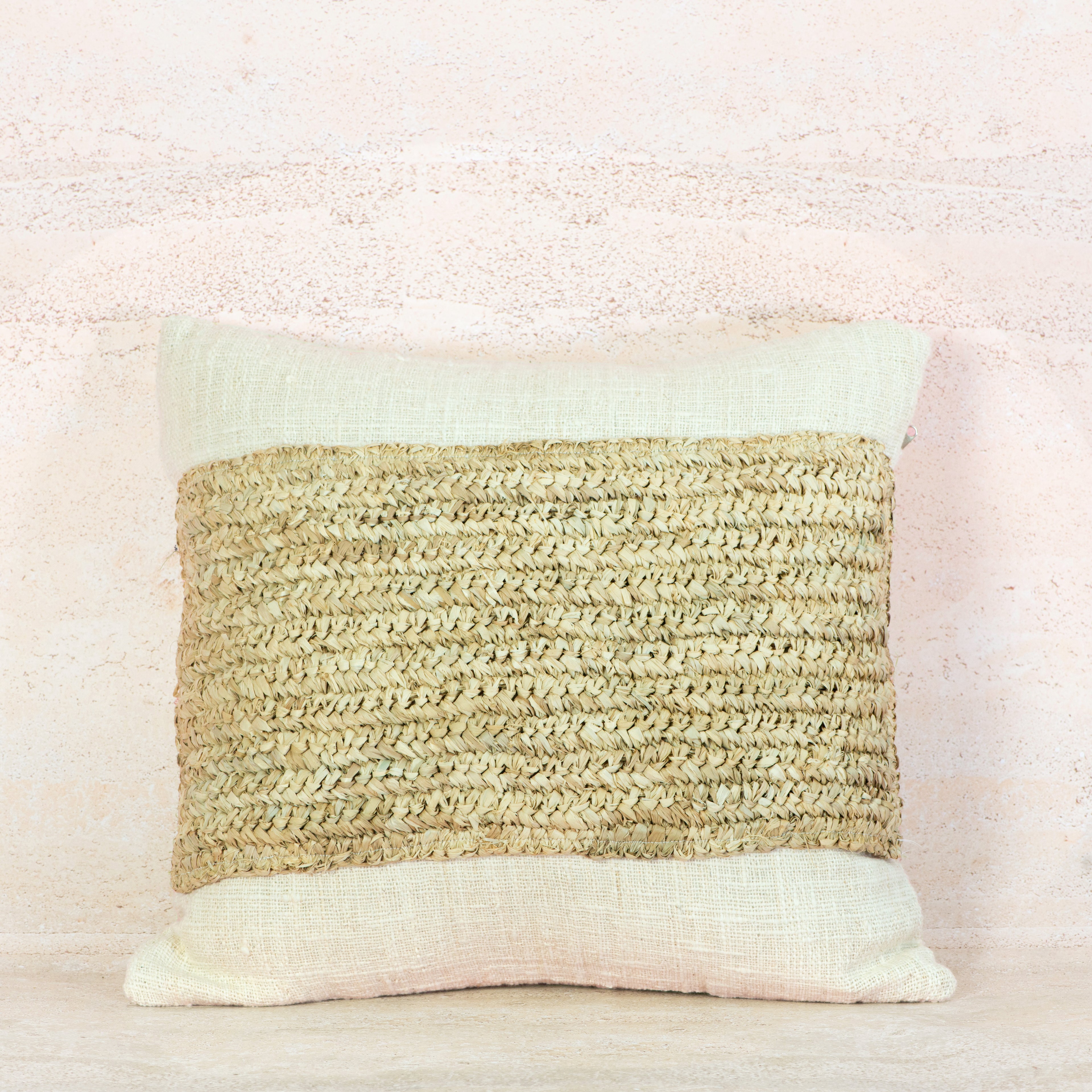 Natural Cotton & Rafia Panel Cushion – 50x50 cm