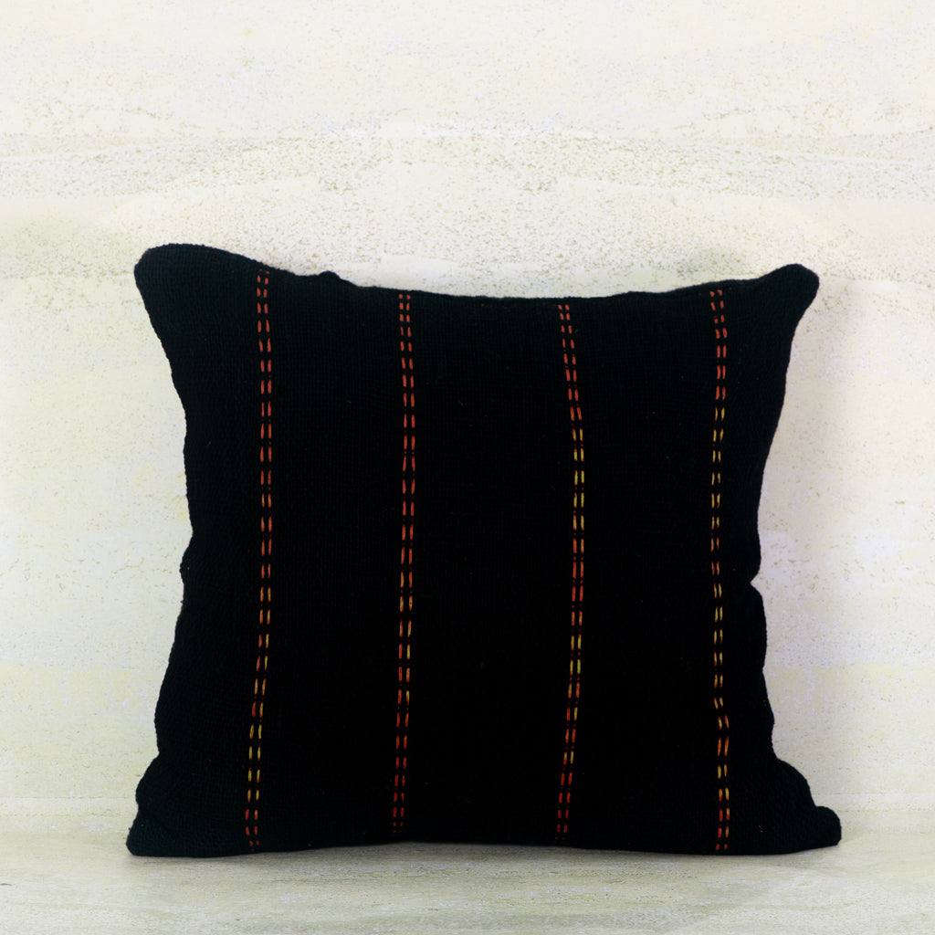 Black Cotton Cushion with Red Stitch Lines – 50x50 cm