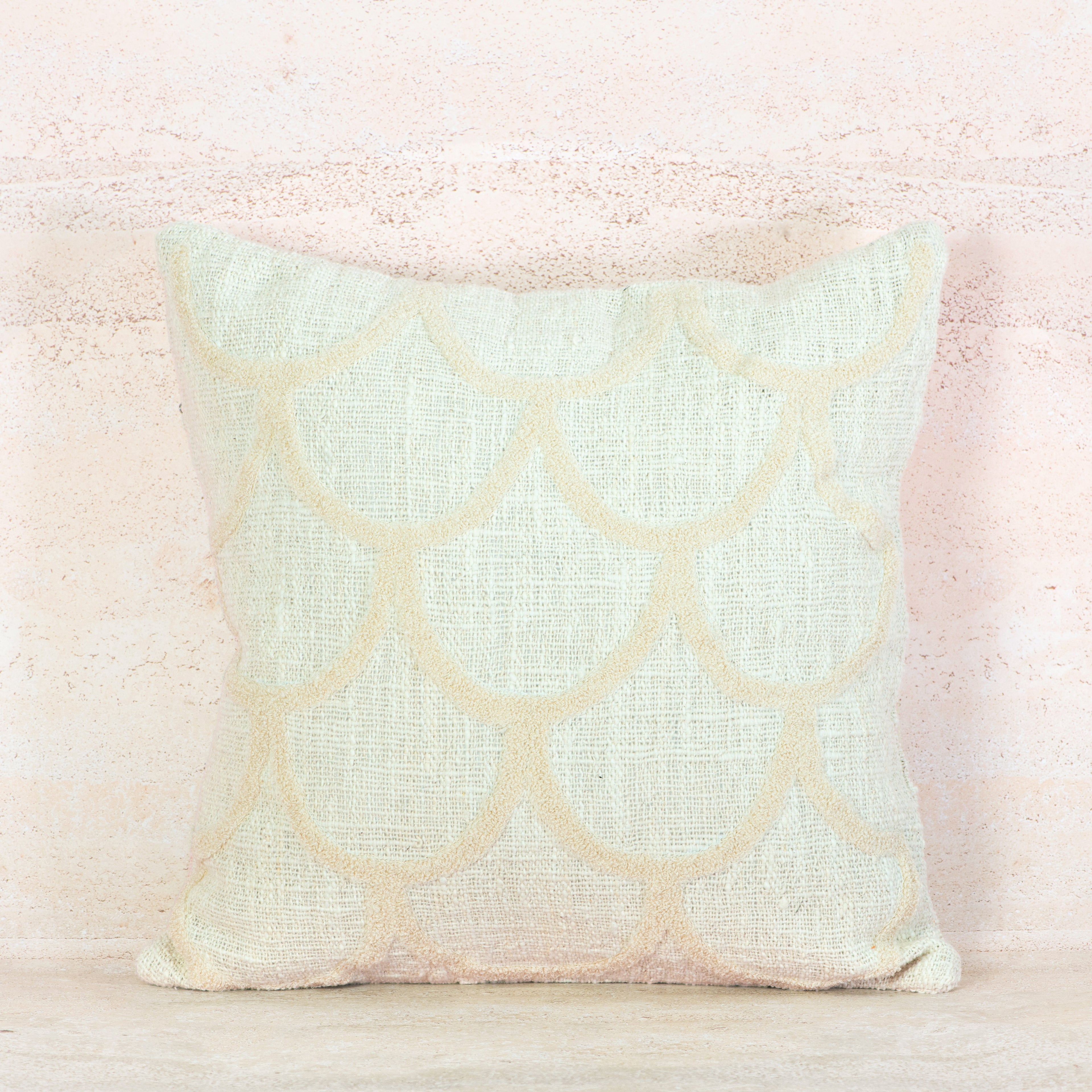 Beige Raised Arch Pattern Cotton Cushion – 50x50 cm