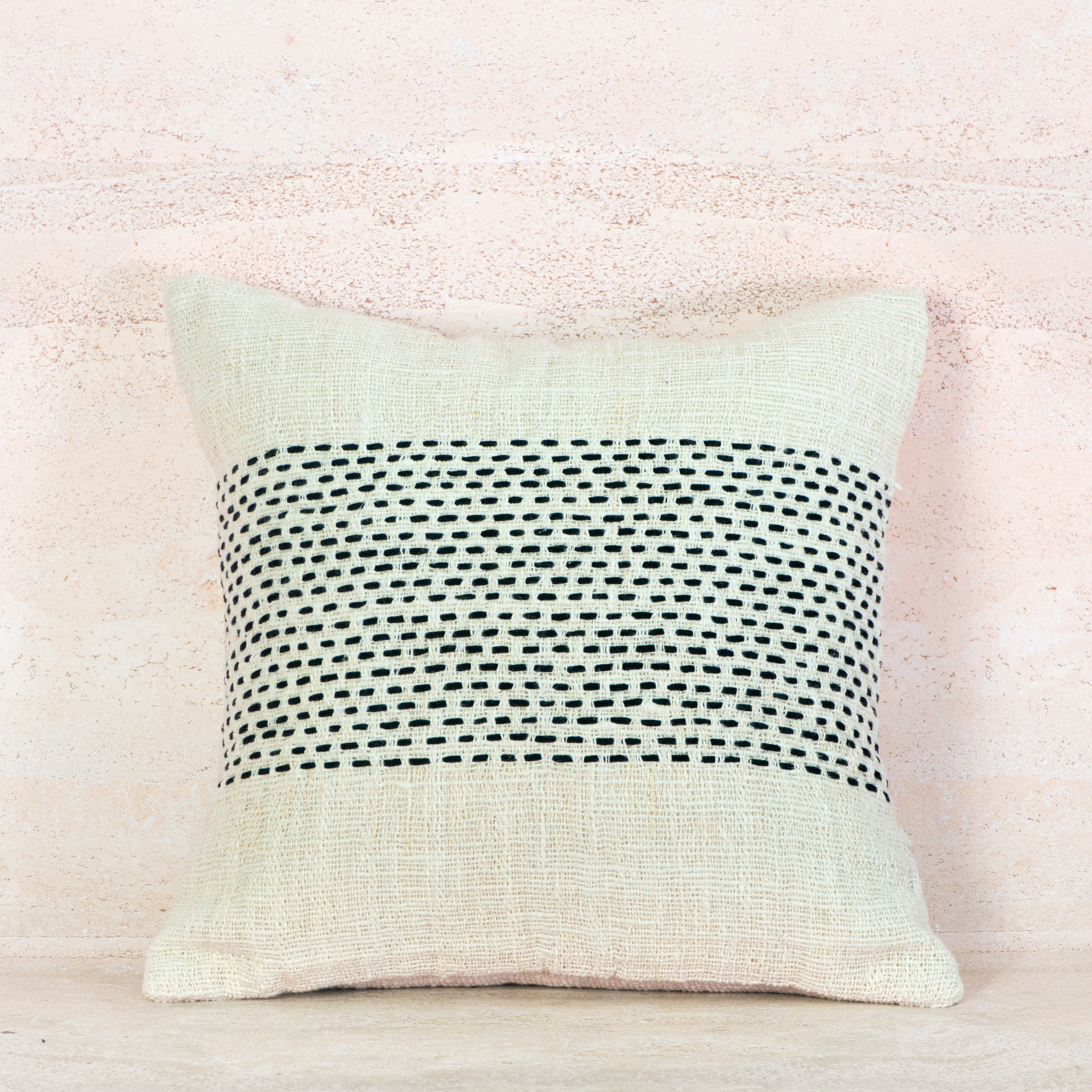 Beige Woven Stripe Textured Cotton Cushion – 50x50 cm
