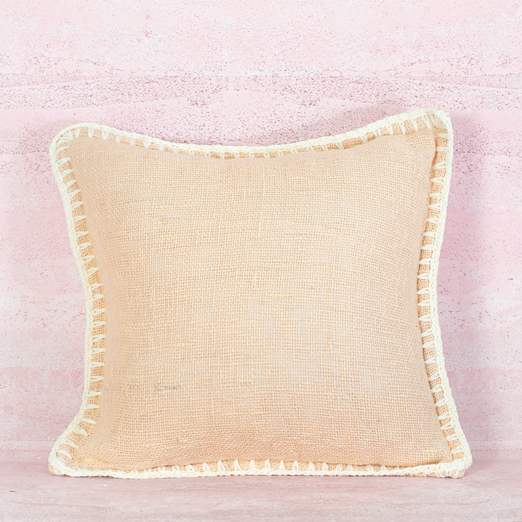Peach Pink Cotton Cushion with Contrast Edge Stitch – 50x50 cm