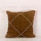 Brown Cotton Cushion with White Diamond Stitch – 50x50 cm