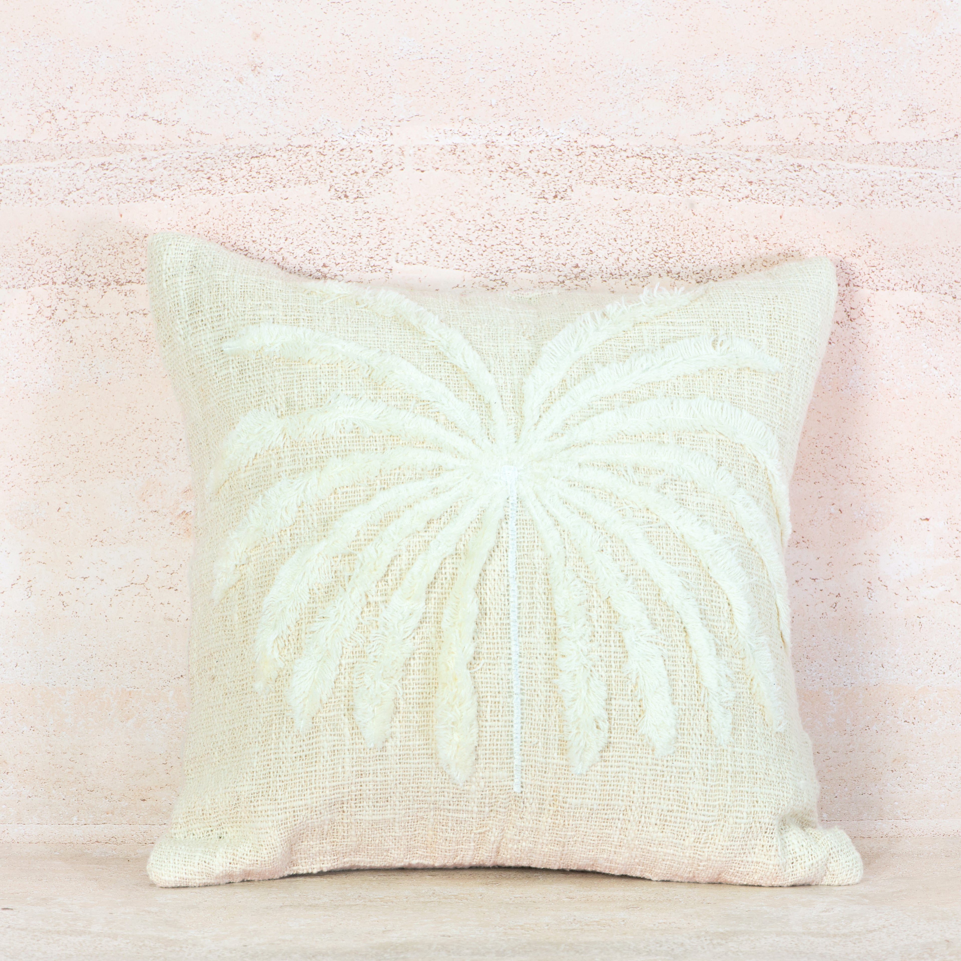 Beige Raised Palm Cotton Cushion – 50x50 cm