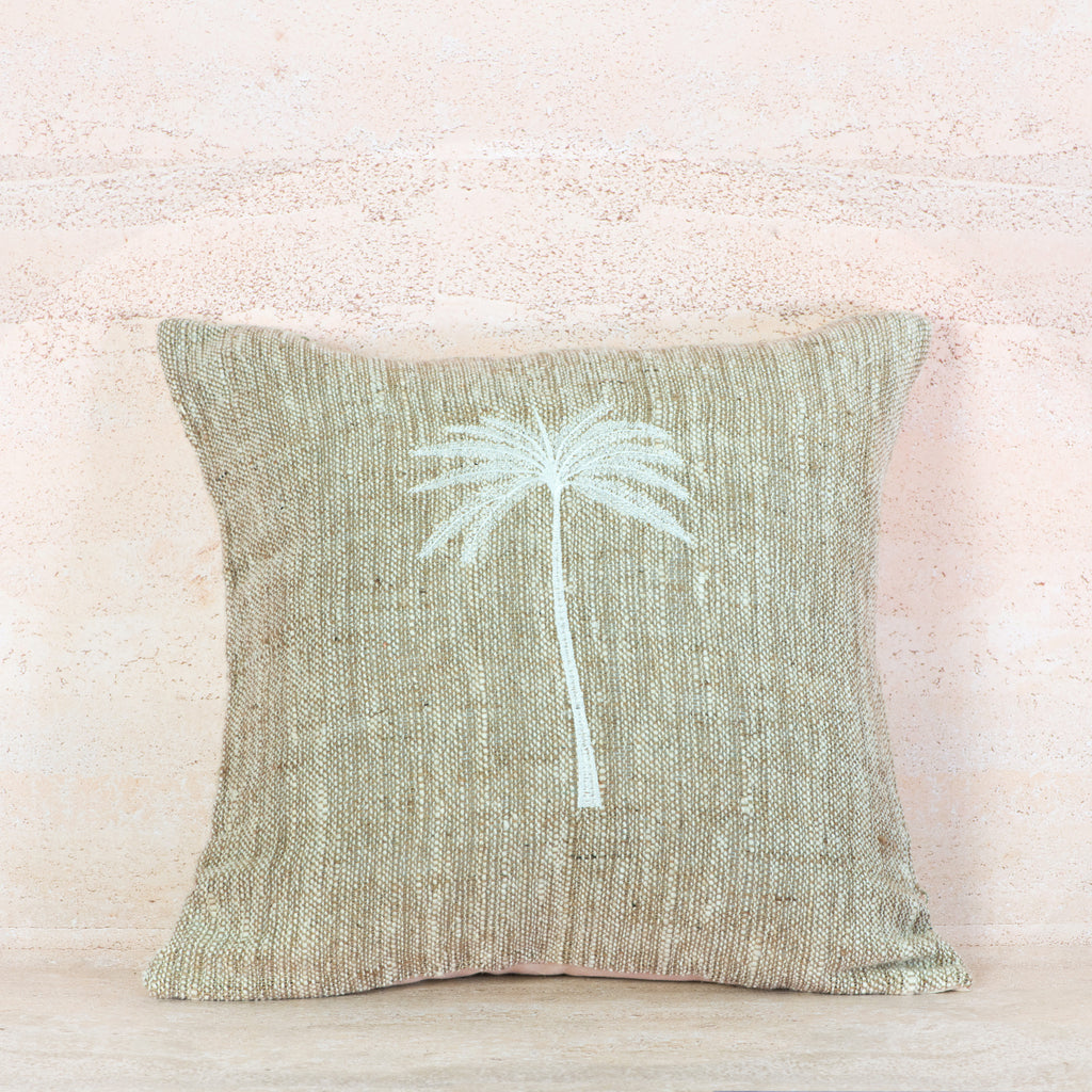 Natural Cotton Cushion with Palm Tree Detail – 50x50 cm