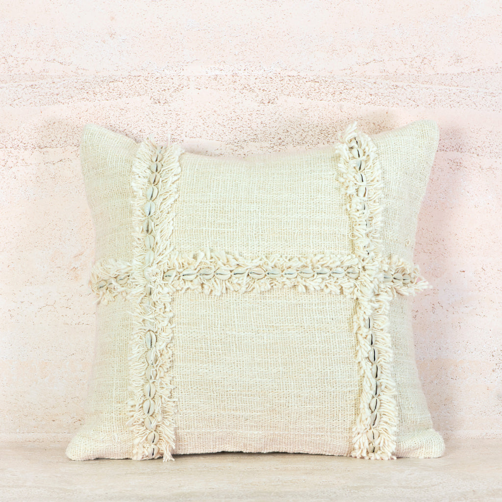 Beige Shell-Detail Textured Cotton Cushion – 50x50 cm