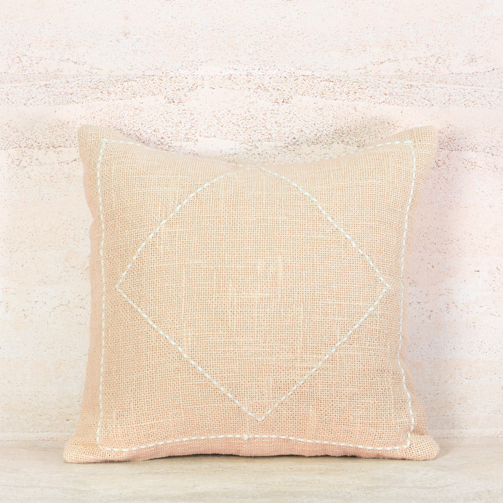 Peach Pink Cotton Cushion with Diamond Stitch Detail – 50x50 cm