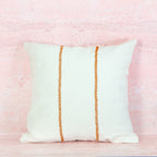 White Cotton Cushion with Terracotta Stitch Bands – 50x50 cm