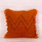 Terracotta Cotton Cushion with Zigzag Stitch Detail and Fringe