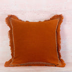 Terracotta Linen Cushion with Stitch Detail and Fringe