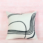White Linen Cushion with Black Abstract Embroidery 