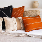 Terracotta Linen Cushion with White Stitch Detail – 30x50 cm