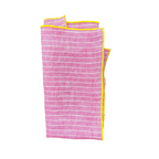 Isolated product image of striped pink linen napkin with yellow hem on white background
